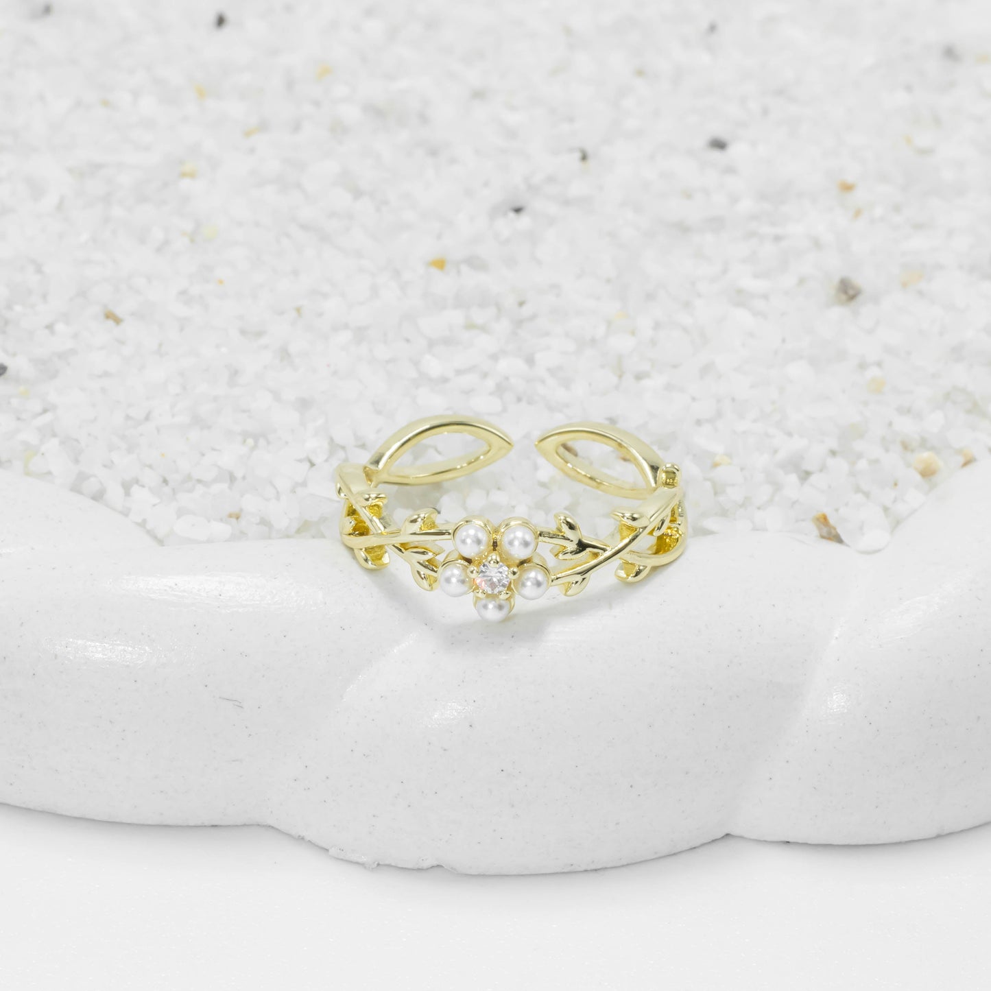 Anillo rosa perlas