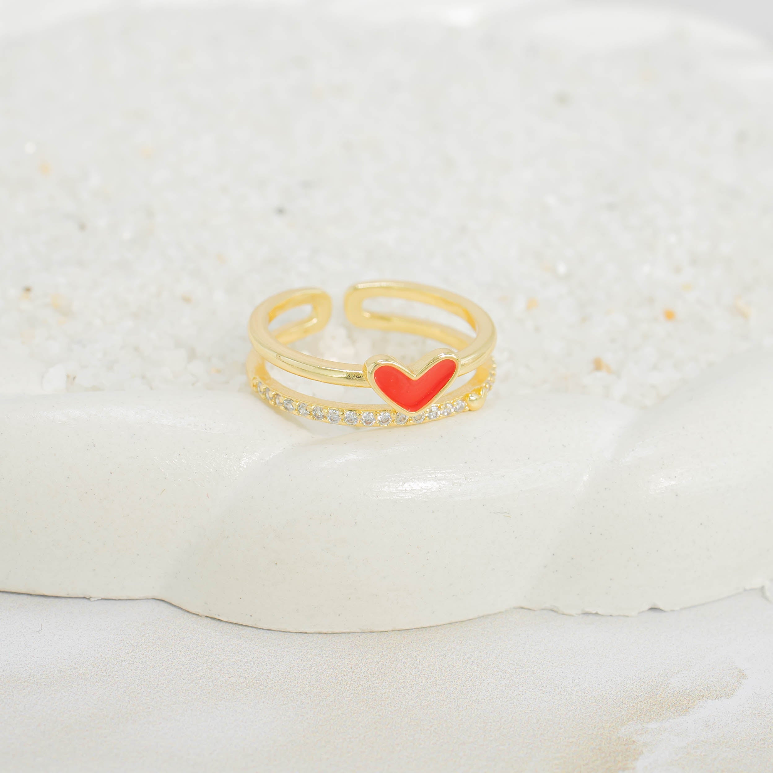Anillo doble corazón rojo