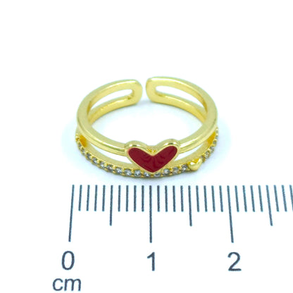 Anillo doble corazón rojo