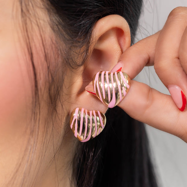 Arete corazon print rosa