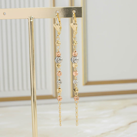 Arete balín diamantado 3 oros