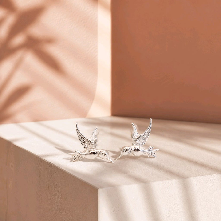 Arete colibrí baño de plata