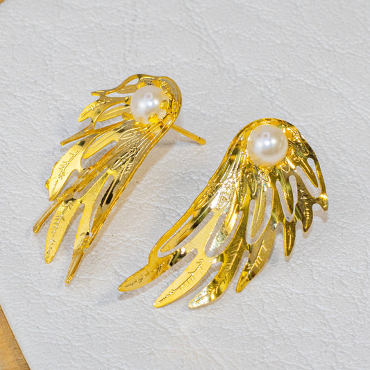 Arete bronce perla alas