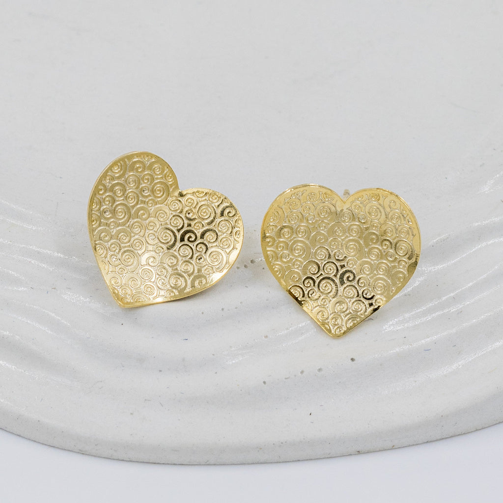 Arete bronce corazon tallado 2cm