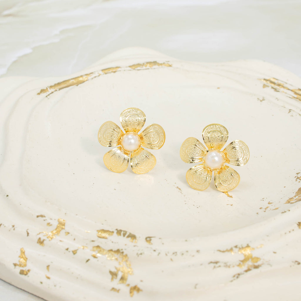 Arete bronce flor perla