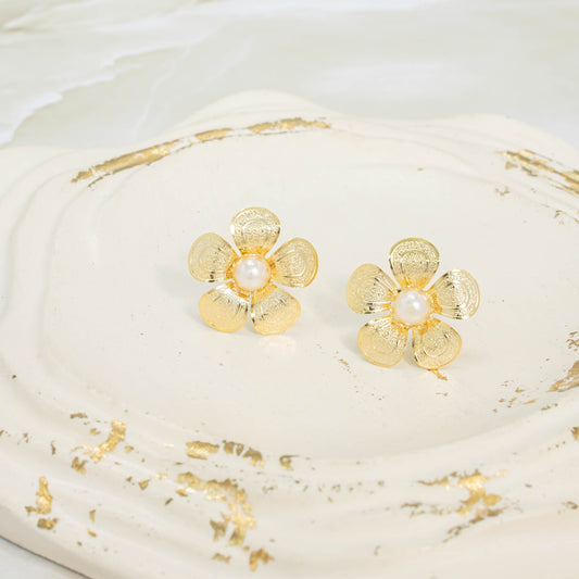 Arete bronce flor perla