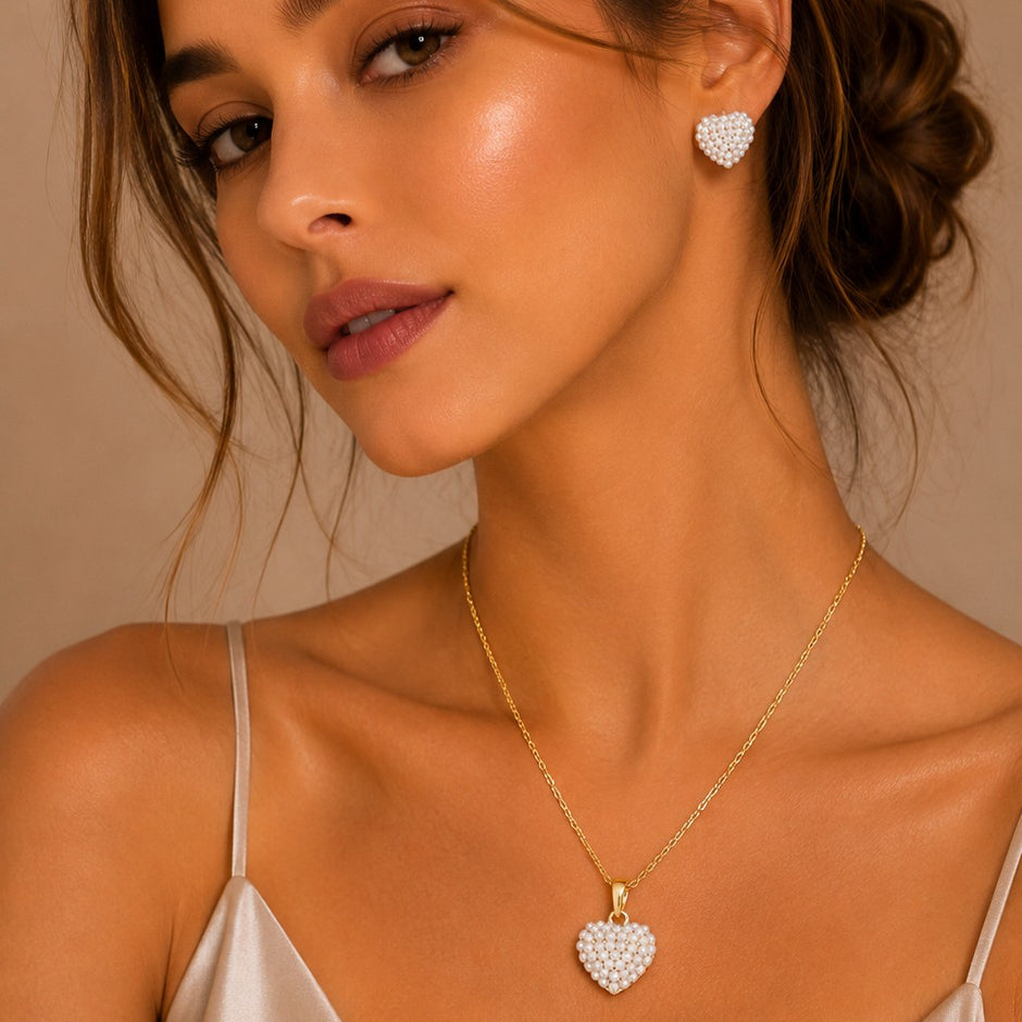Dúo corazón mini perlas