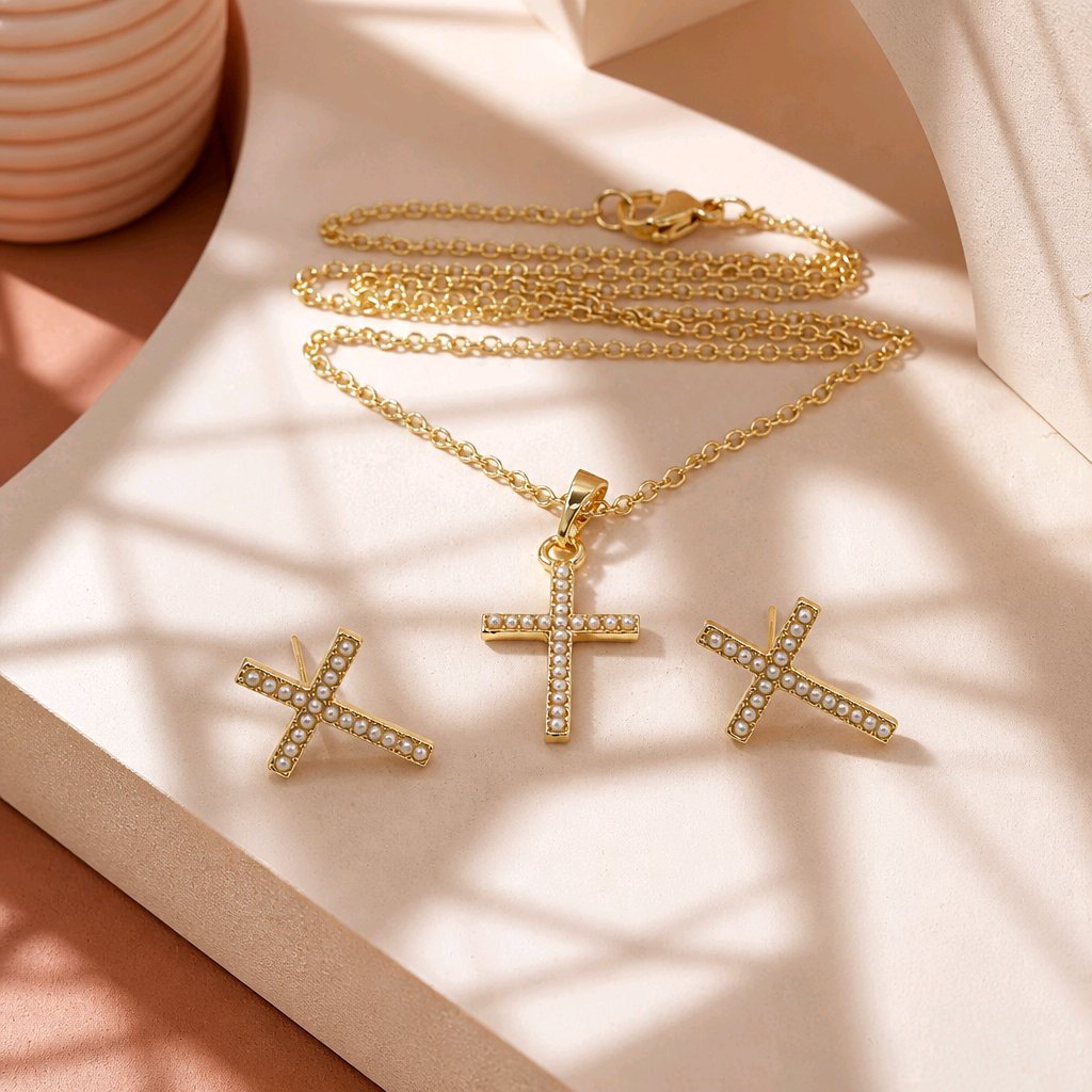 Dúo cruz mini perlas