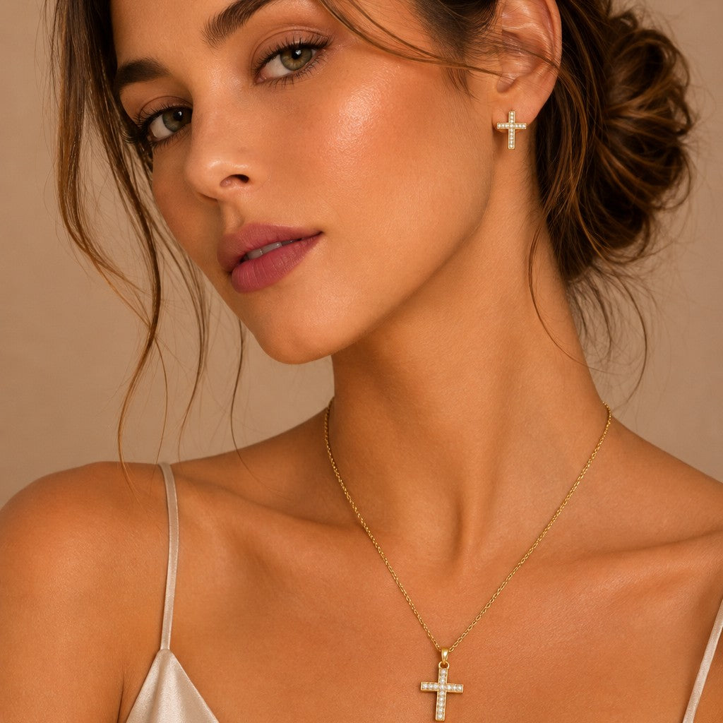 Dúo cruz mini perlas