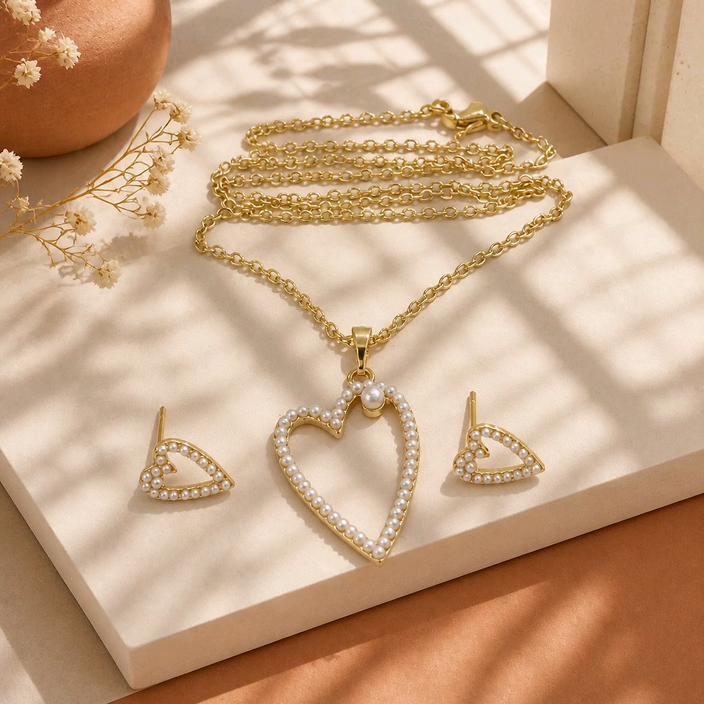 Dúo corazón mini perlas