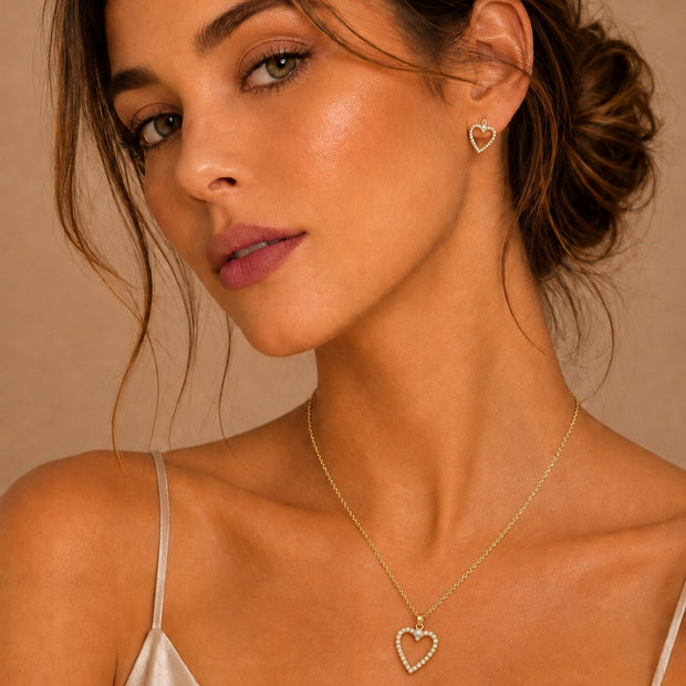 Dúo corazón mini perlas