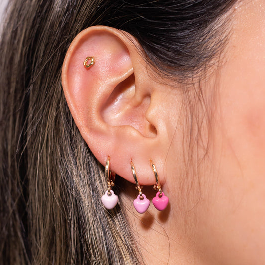Orejera set corazones rosa