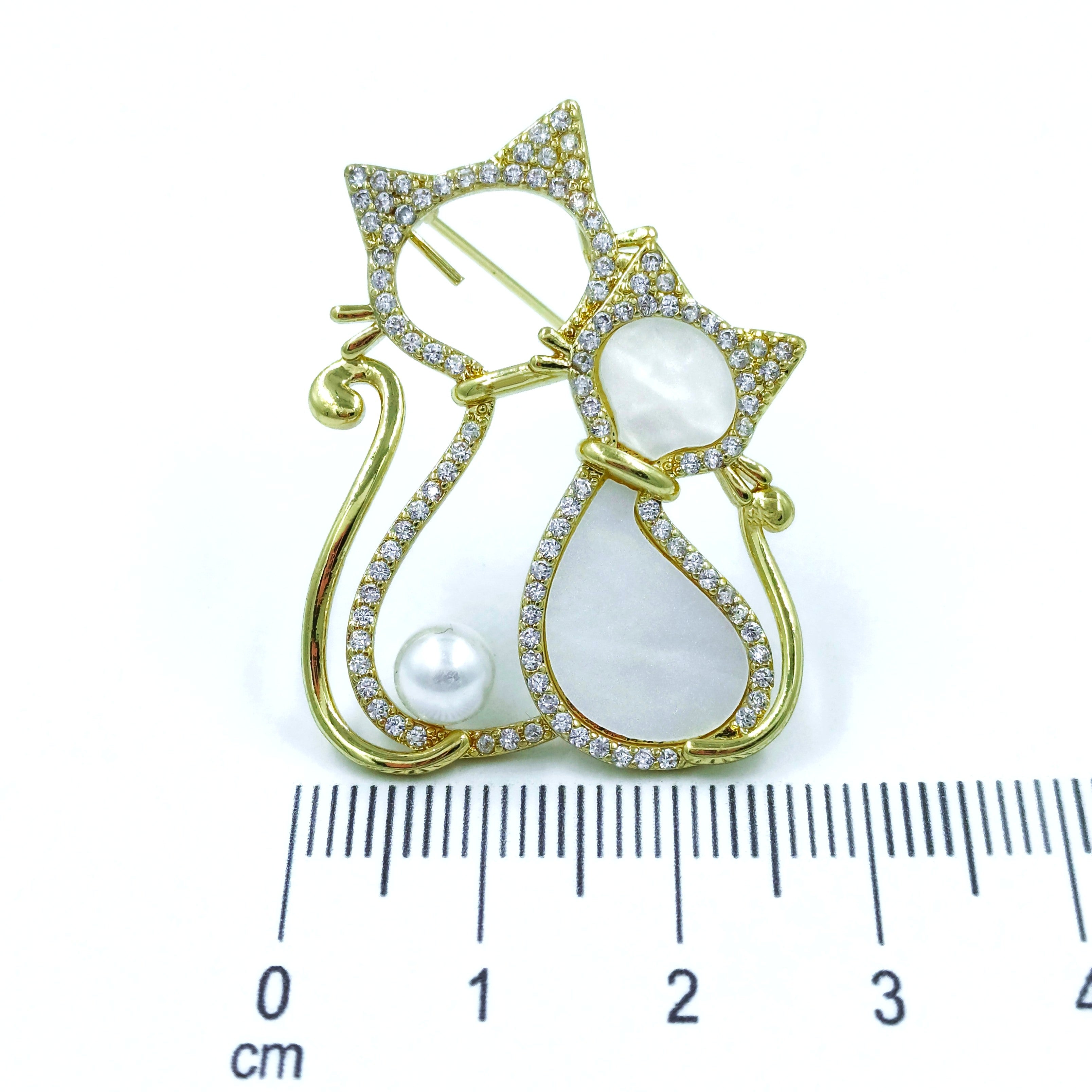 Broche pareja gatitos nacar