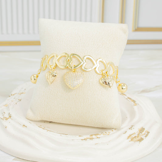 Pulsera dijes corazón  microzircon