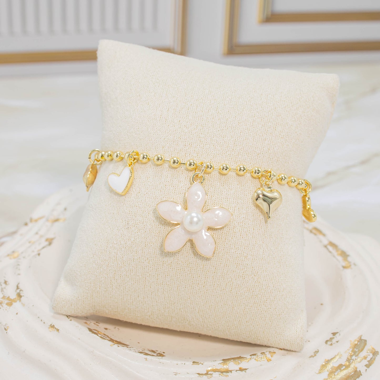 Pulsera dijes flor esmaltada