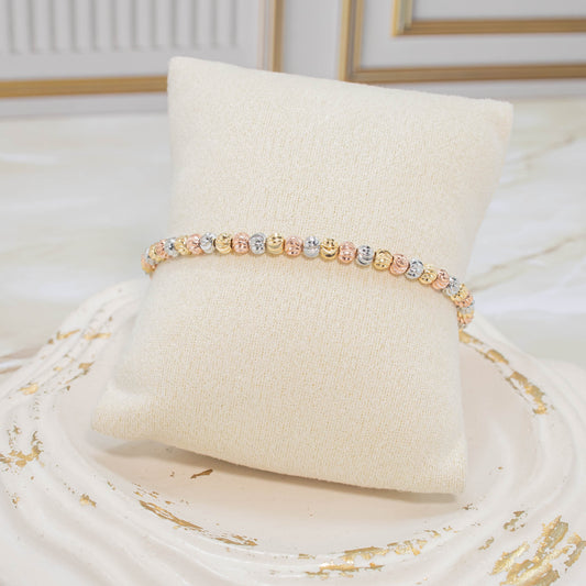 Pulsera balín diamantado 3 oros