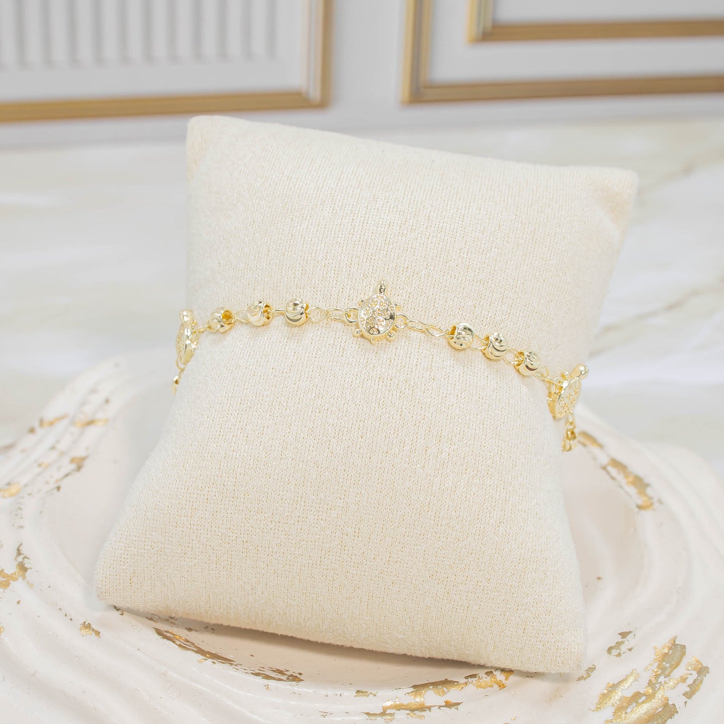 Pulsera balín diamantado tortuga