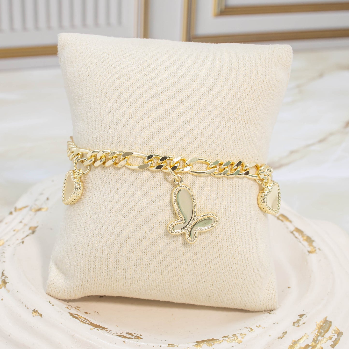 Pulsera dijes corazón -mariposa