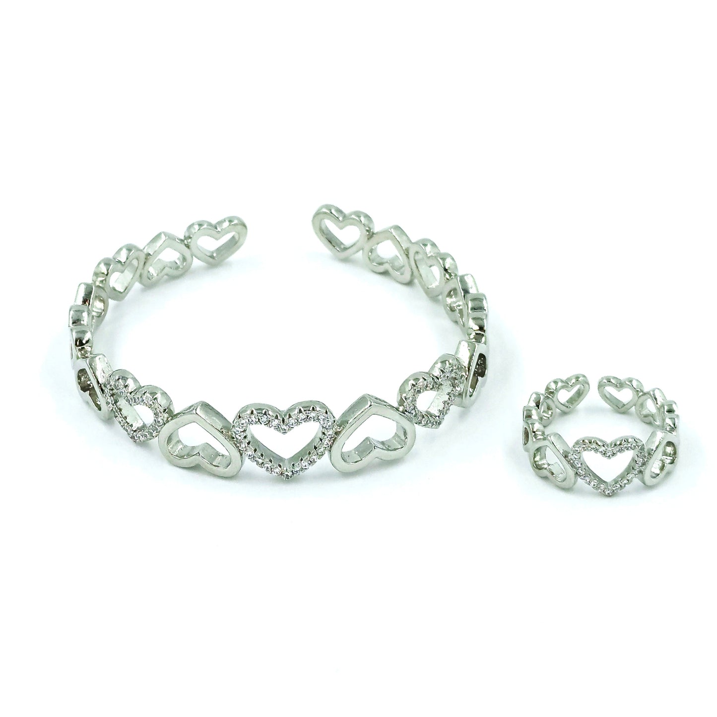 Pulsera + anillo set corazónes P