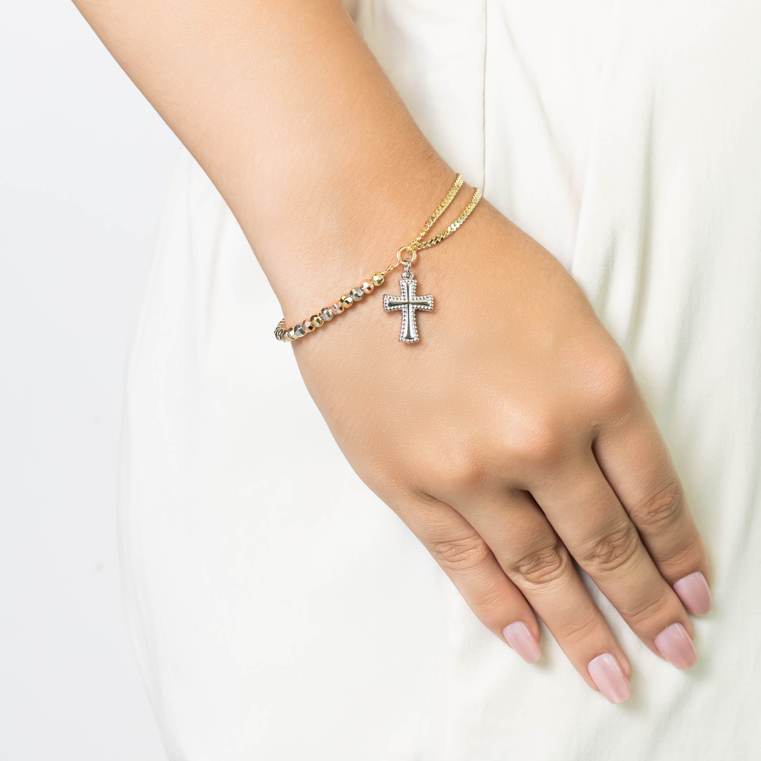 Pulsera 3 oros cruz