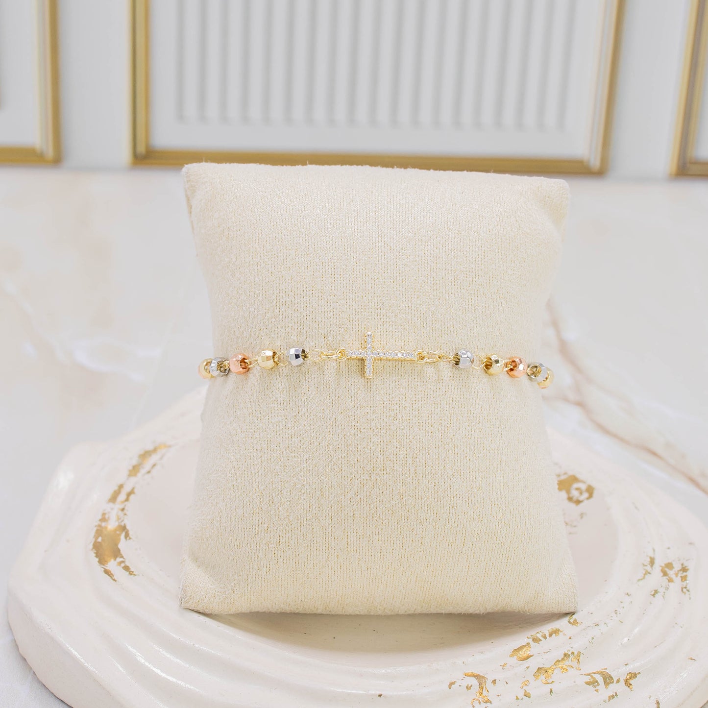 Pulsera cruz 3 oros