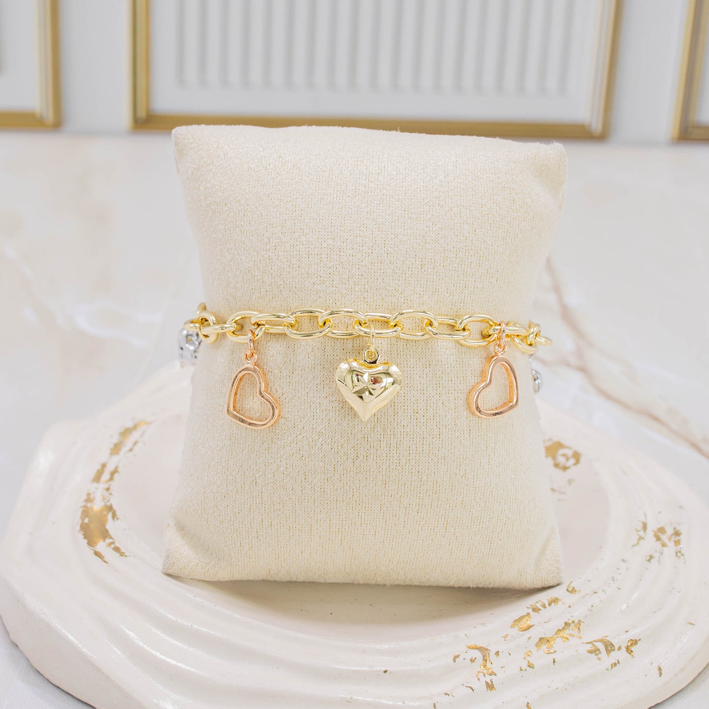 Pulsera corazones 3 oros