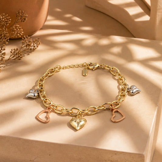 Pulsera corazones 3 oros