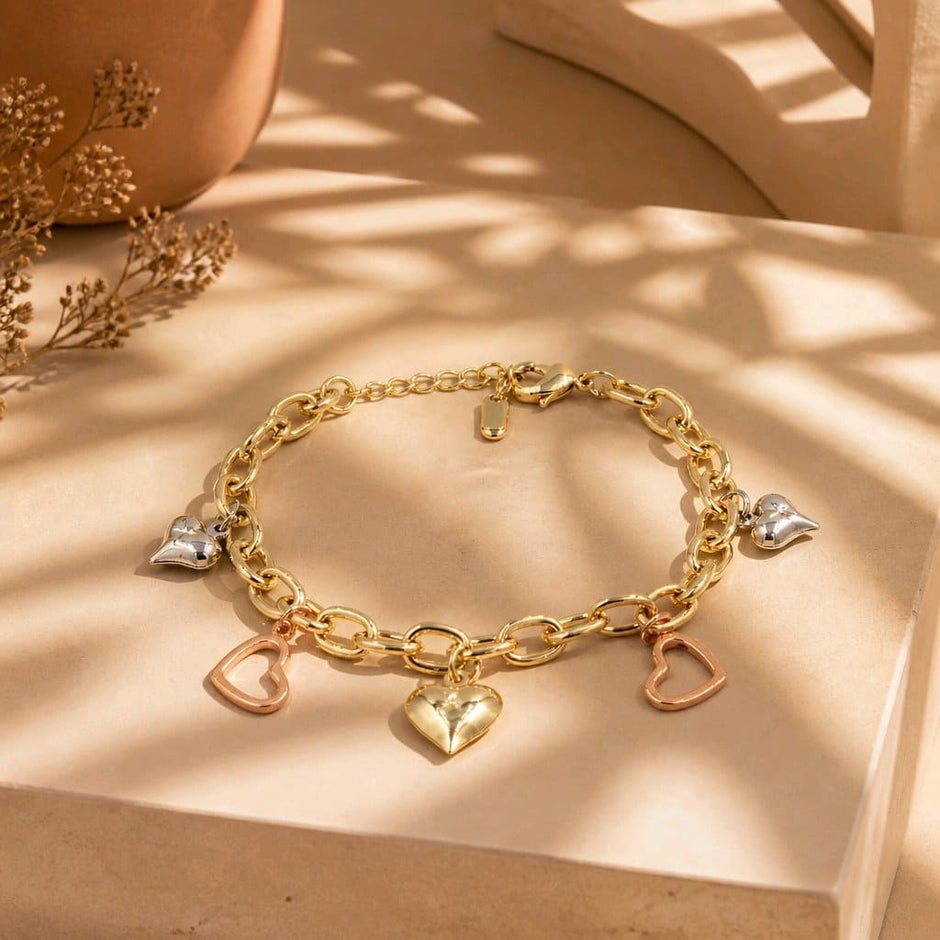 Pulsera corazones 3 oros