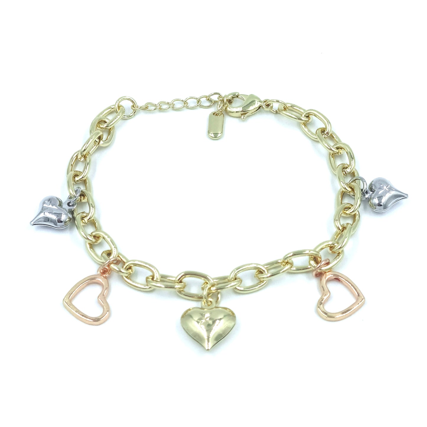 Pulsera corazones 3 oros
