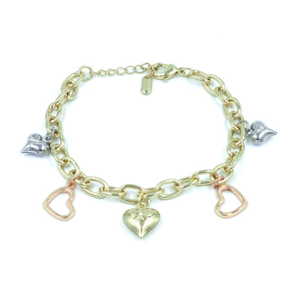 Pulsera corazones 3 oros