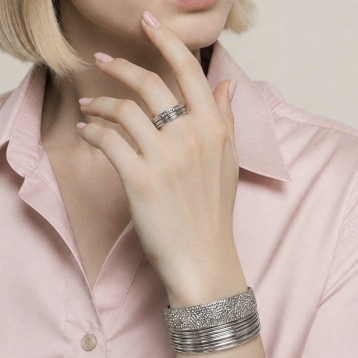 Pulsera aro + anillo plateado