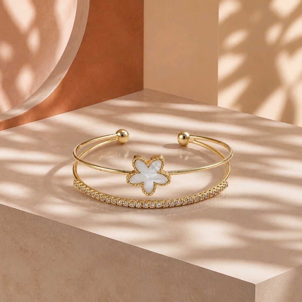 Pulsera doble flor blanca