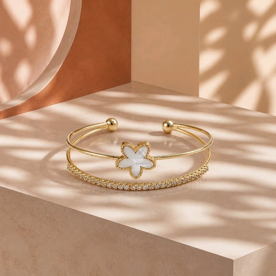 Pulsera doble flor blanca