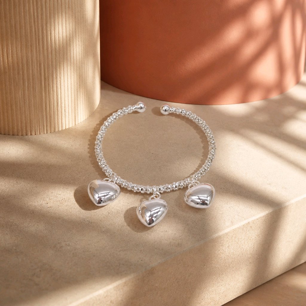Pulsera aro corazones baño de plata