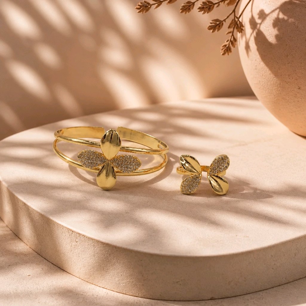 Pulsera aro + anillo flor