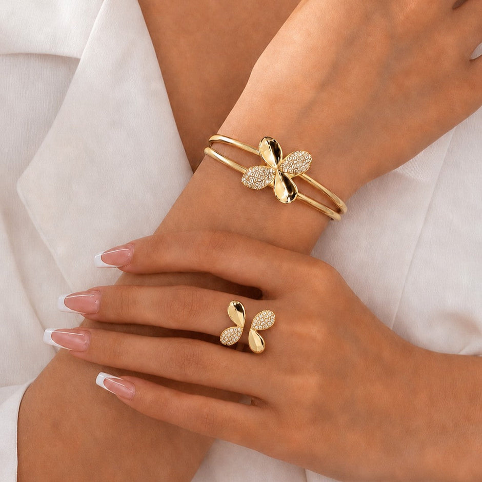 Pulsera aro + anillo flor