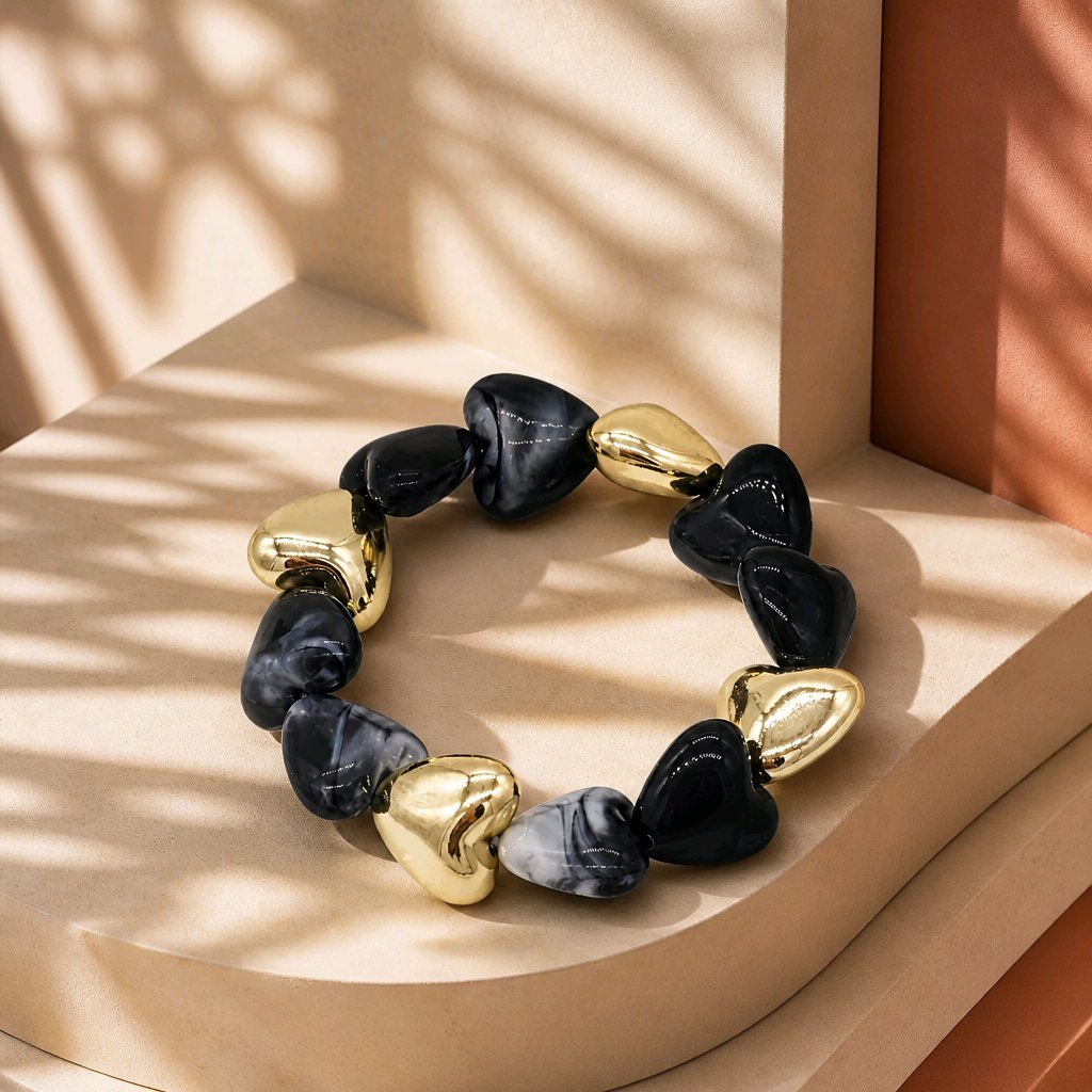 Pulsera resina corazones negro