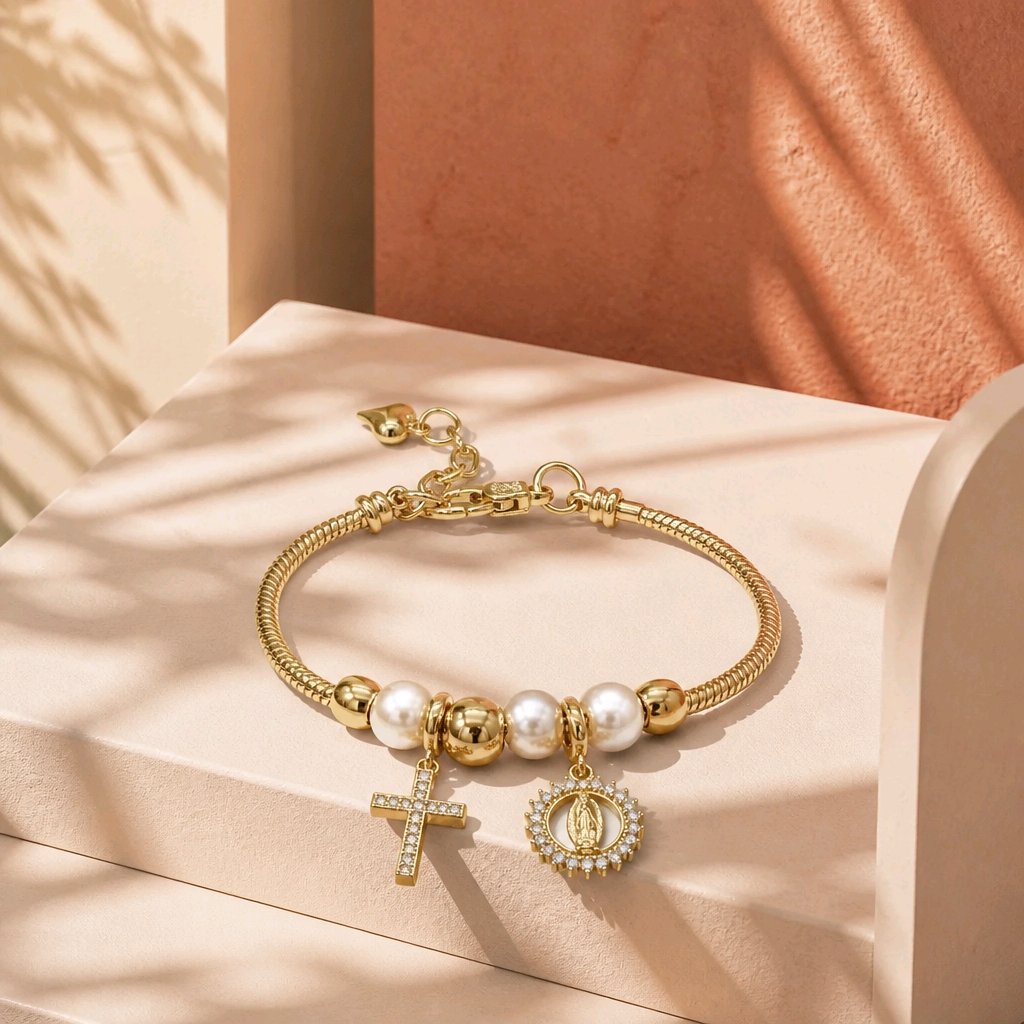 Pulsera tipo pandora vigen cruz