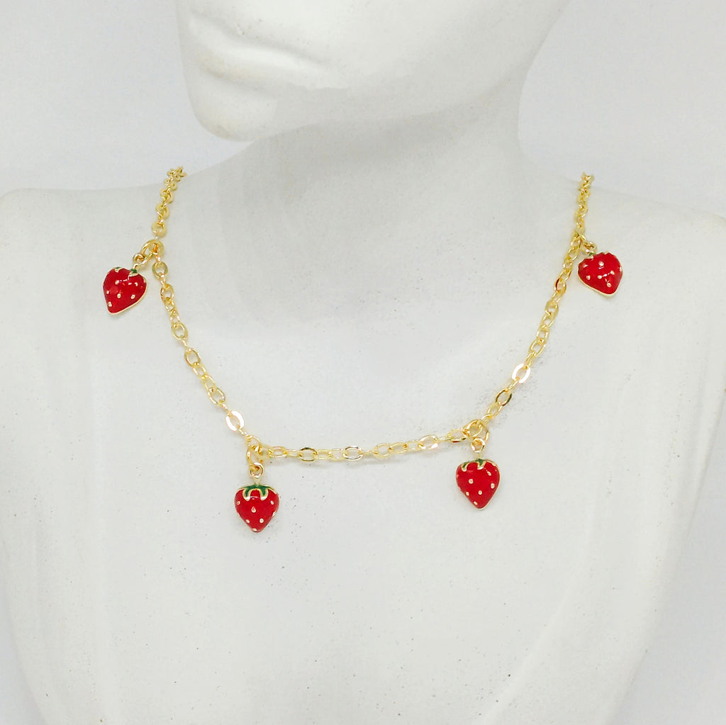 Collar rodio dijes fresas