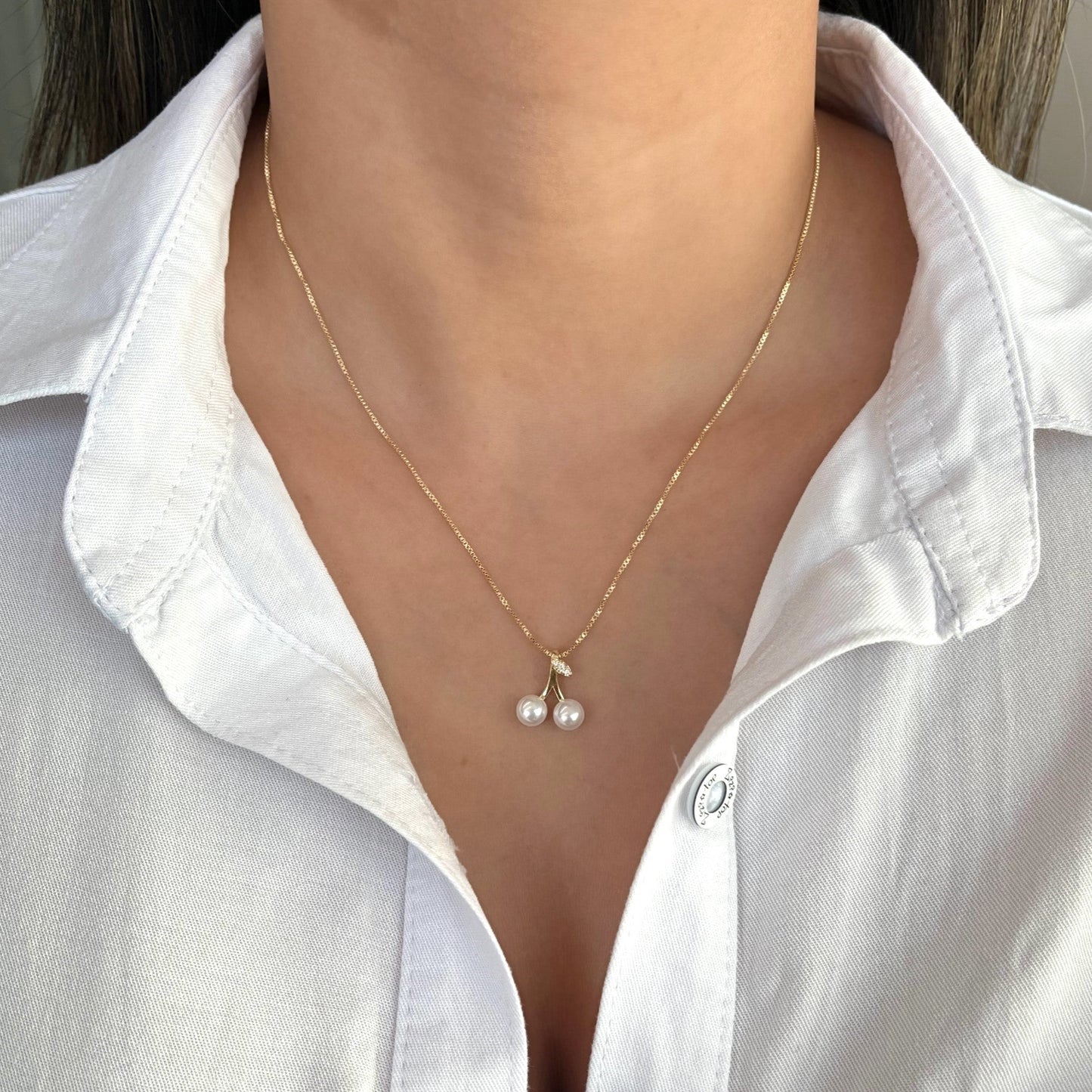 Collar rodio cereza perla