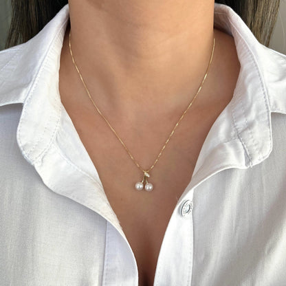 Collar rodio cereza perla