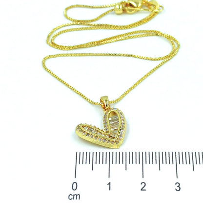 Collar rodio corazón baguette