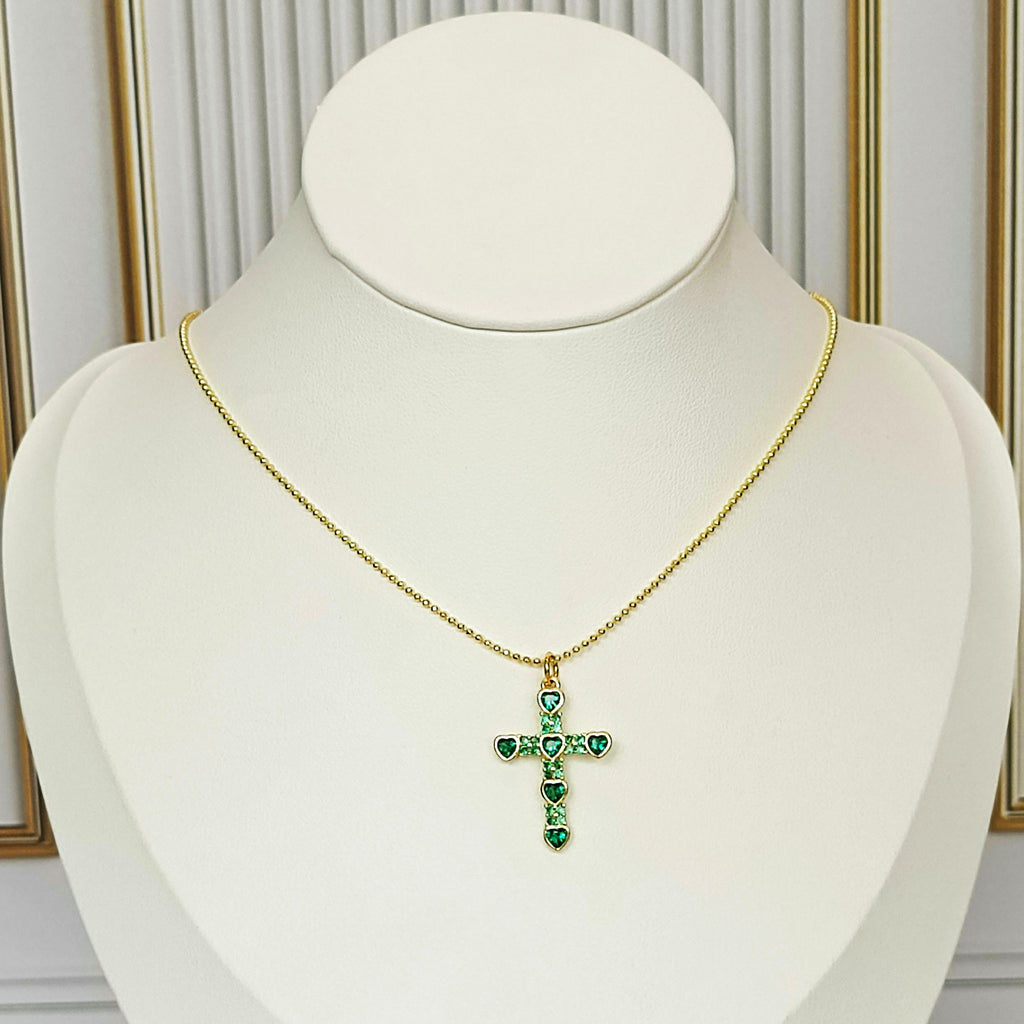 Collar rodio cruz esmeralda