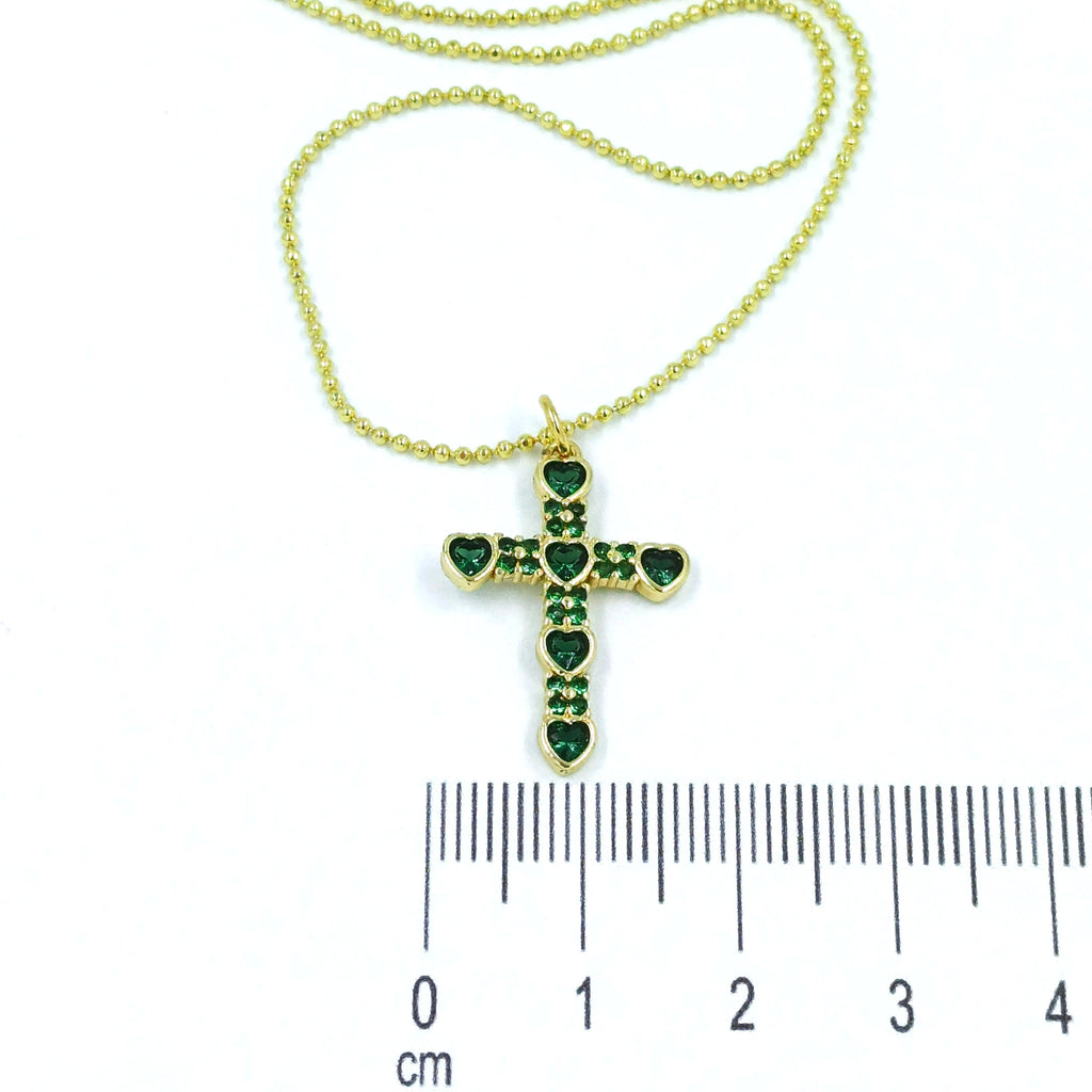 Collar rodio cruz esmeralda