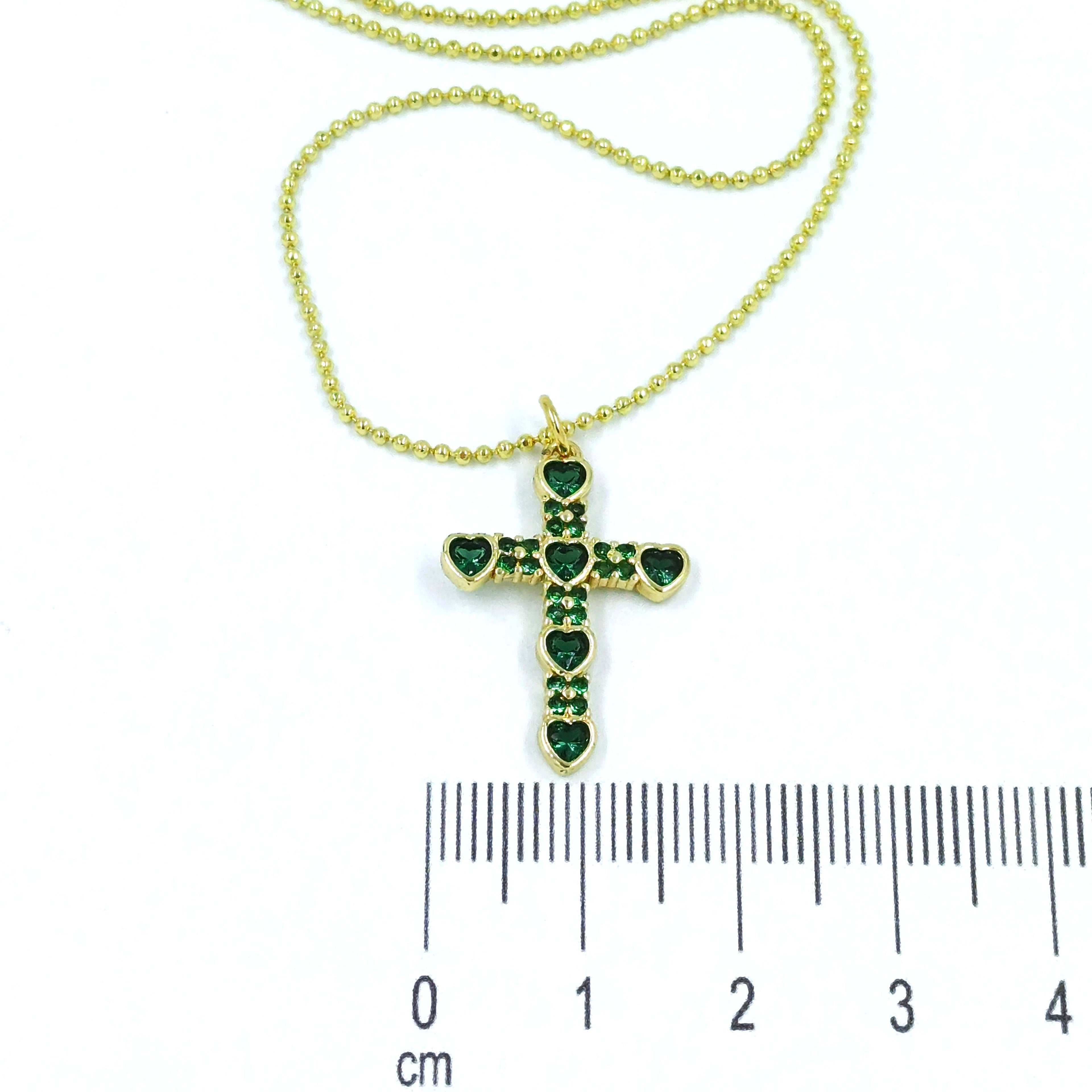 Collar rodio cruz esmeralda