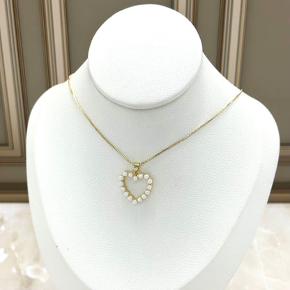 Collar rodio silueta corazon perlas