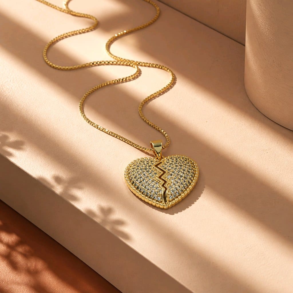 Collar rodio corazon partido