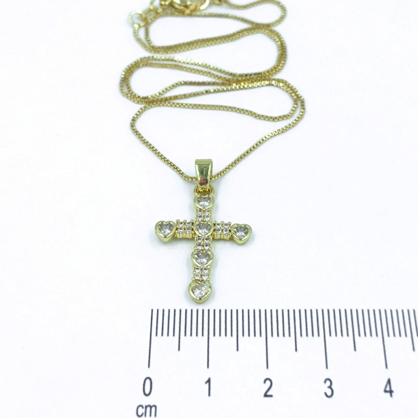 Collar rodio cruz corazones