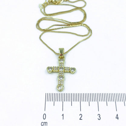 Collar rodio cruz corazones