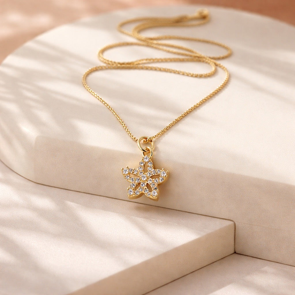 Collar rodio flor zircones